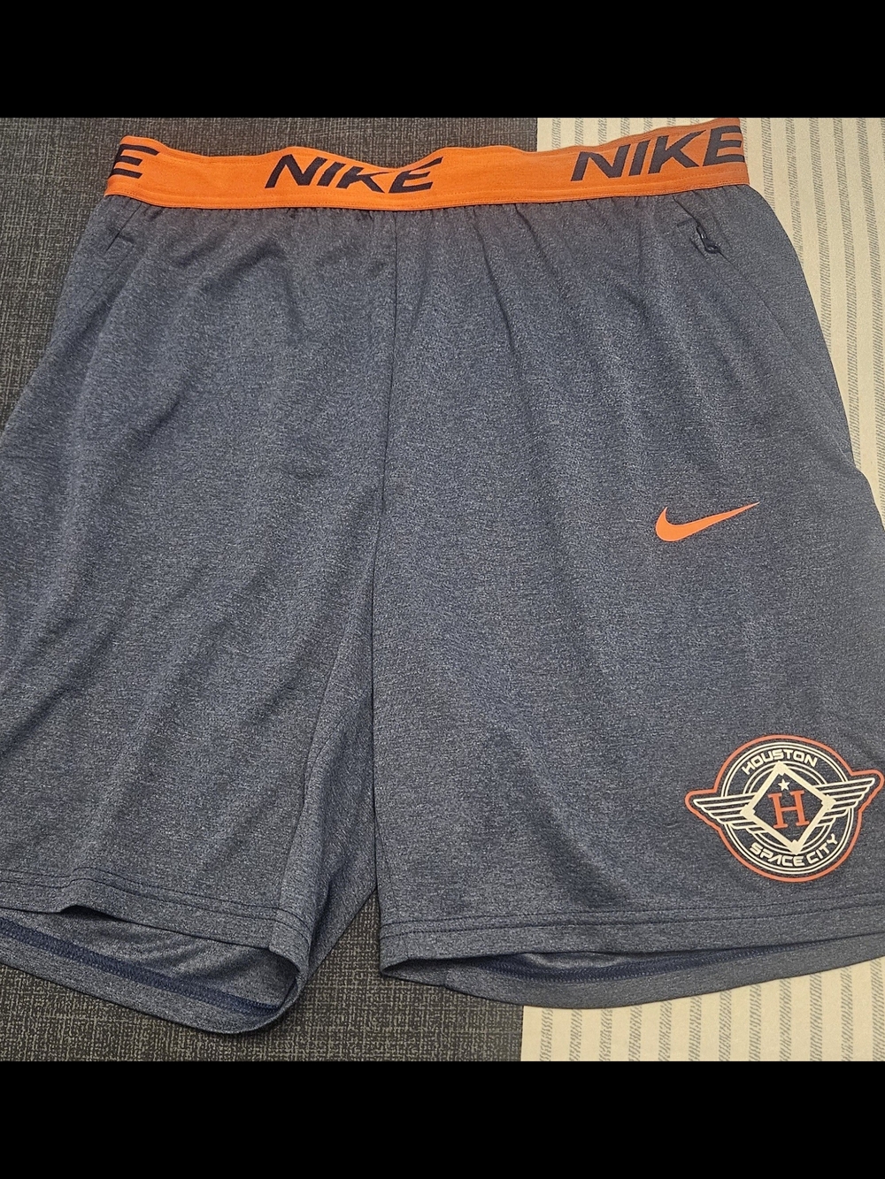 Fanatics Navy Athletic Shorts with Orange Waistband and Accents